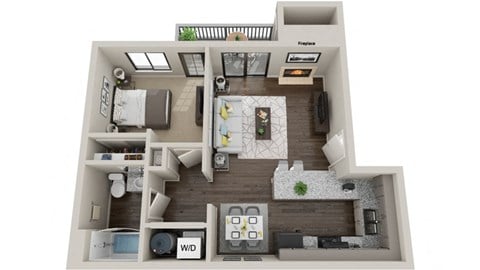 Floor plan for 1 bed, 1 bath, 724 sqft